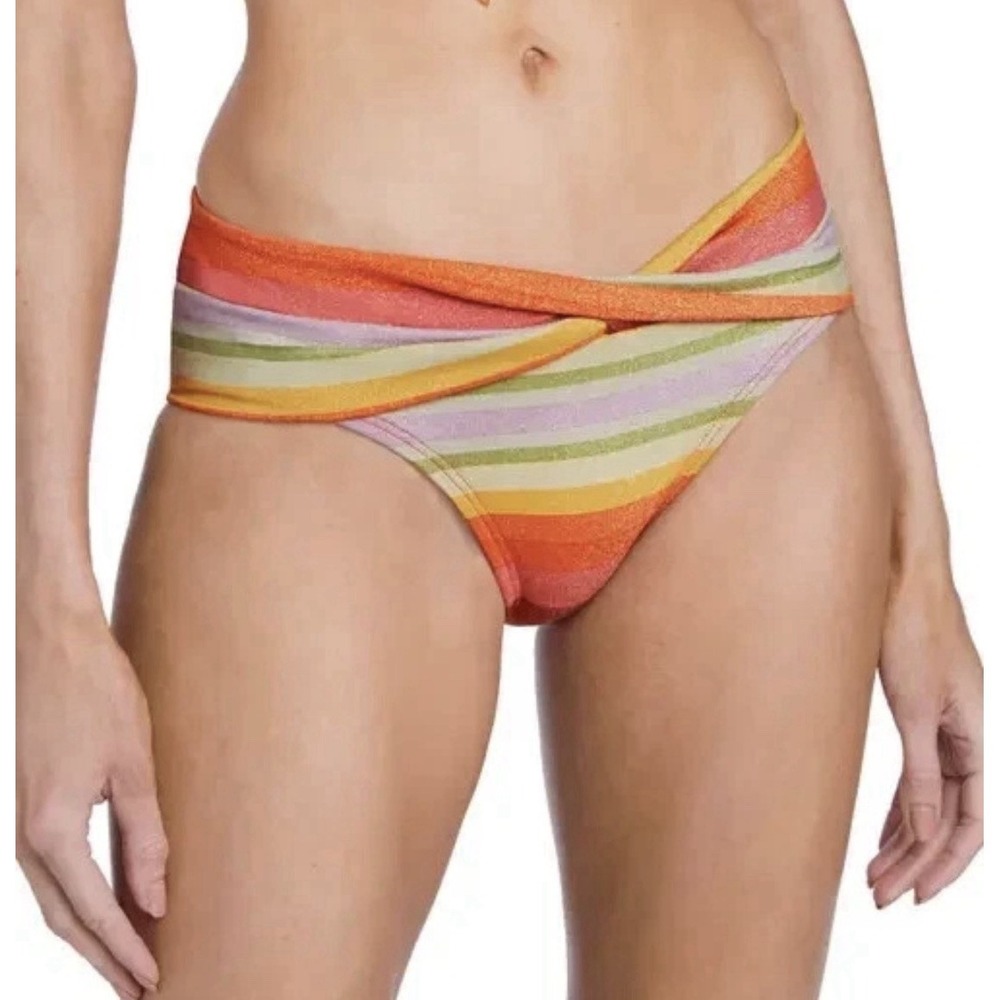 Robin Piccone Greta Twist Metallic Persimmon Multi Bikini Bottoms Size Small